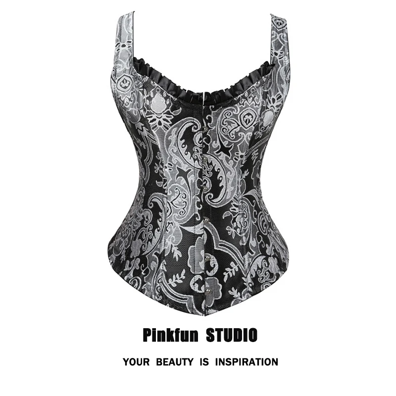 

Pinkfun Gothic Punk Sle Fibone Corset Slimming apewear Dance Performance Costume ort Length Plant Floral Design