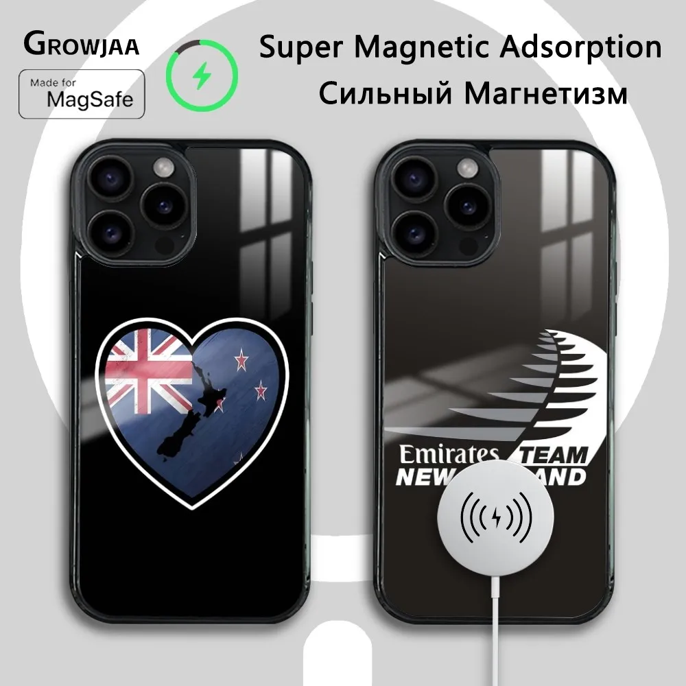 

N-New Zealand flag Phone Case For iPhone 16 15 14 13 12 11 Pro Max Plus Mini Magsafe Mirror Wireless Magnetic Cover