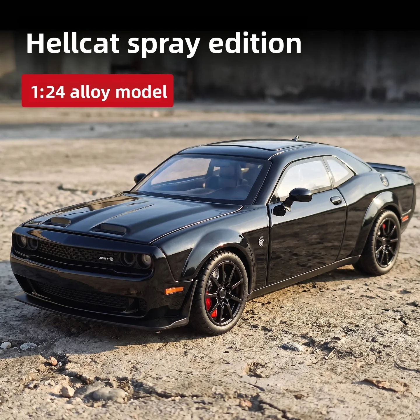 1:24 Hellcat Spray Version Alloy Car Model with Sound and Light Spray Window Fun Toy Home Decoration Hobby Collection