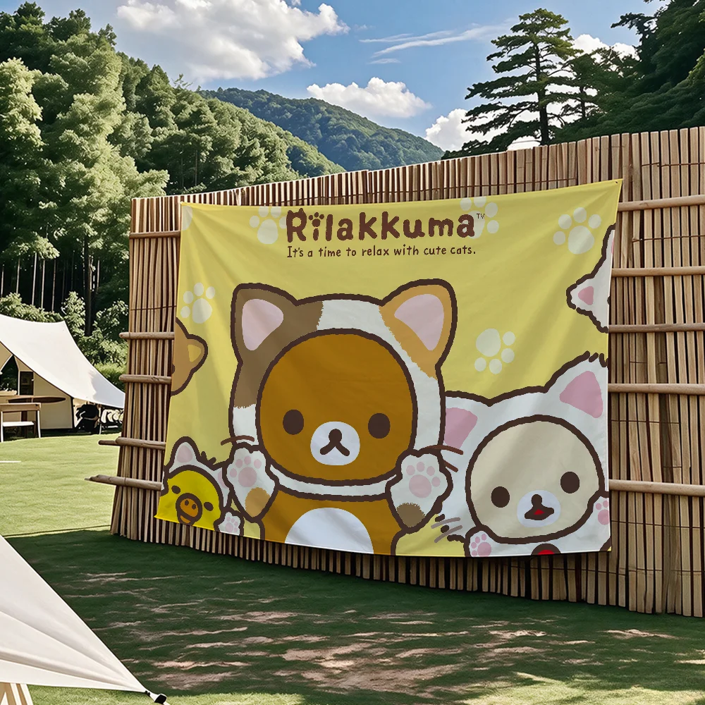 Niedliche Cartoon-Wandteppiche mit zwei Bären und R-Rilakkuma-Flagge, für Partys im Freien, Schlafzimmer, Wohnzimmer, Schlafsäle, Wanddekoration, Banner, Geschenke – Detail 8