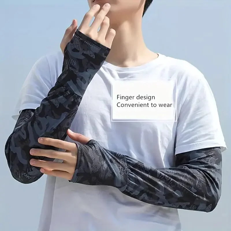 Summer Men's Sun Protection Sleeves Outdoor Sports Exposed Fingers Ice Sleeves Cycling Protection Washable Sleeves Arms