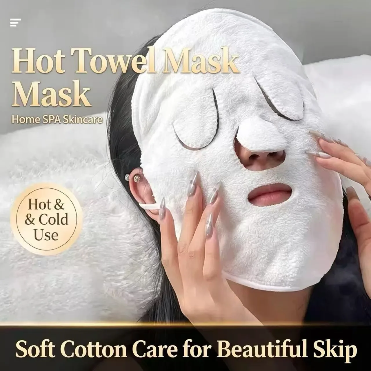 Facial Hot Cold Towel Mask, Reusable Soft Face Steaming Cloth Mask, Home SPA Skin Care Moisturizing Facial Compress Towel with L
