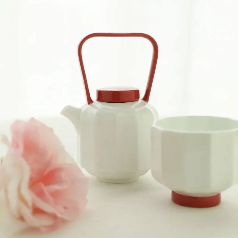 Portable ceramic tea set,Nordic minimalist integrated cup and teapot set,ceramic coffee cup and pot,modern home kitchen gifts