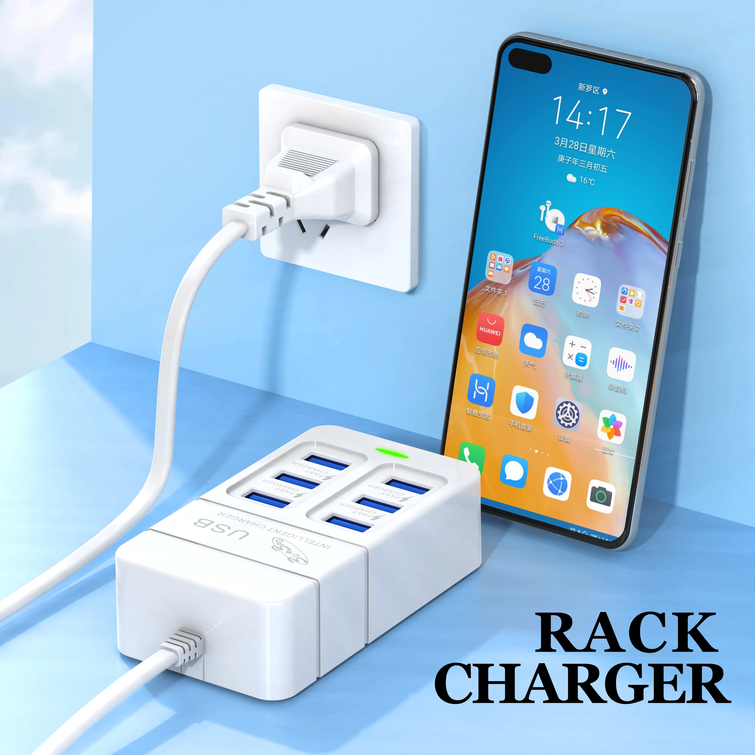 35W PD USB Fast Charging 6 Ports Plug Power Strip Charger Station Splitter USB 3.0 Charging Head 6Usb Socket Seat Charger Socket