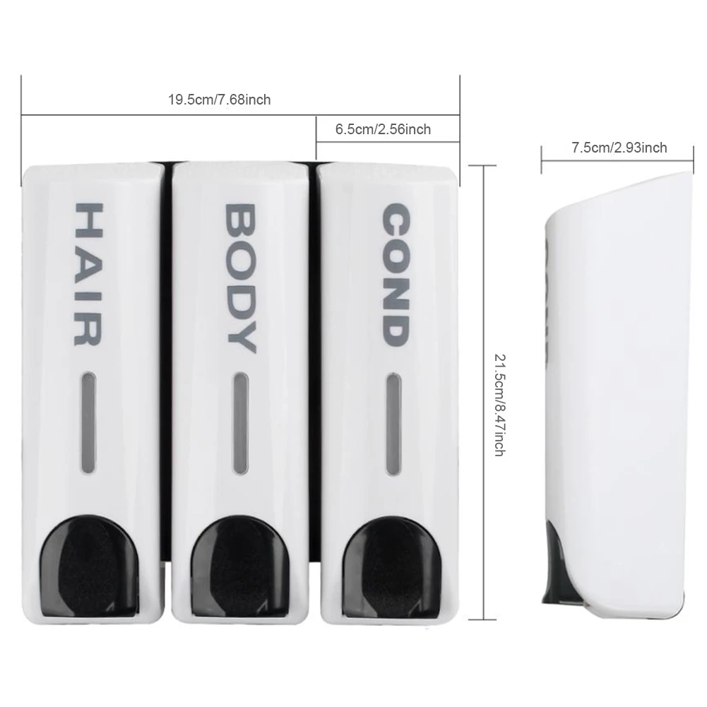 Triple 350ml Shower Bath Shampoo Dispenser Multi-Purpose Wall-Mount Body Wash Dispenser Large Capacity for Bathroom Accessories