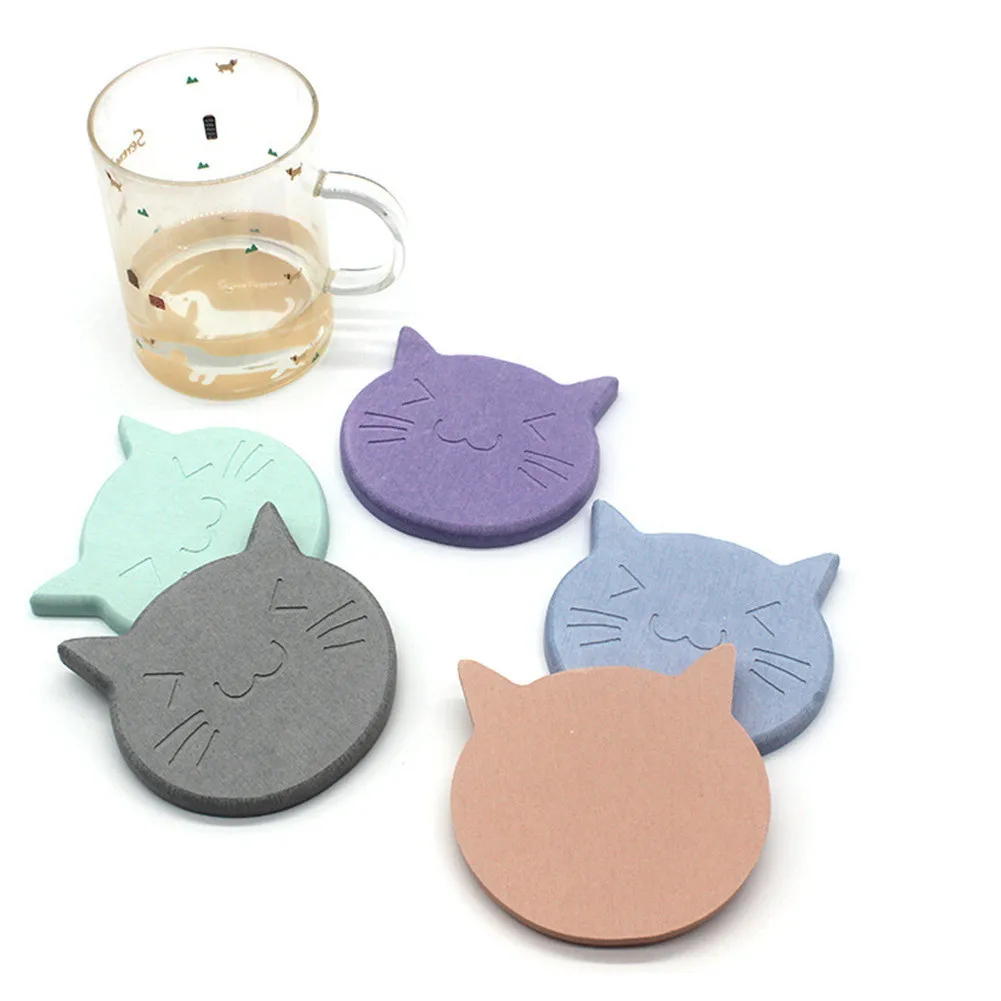 

Cute Quick-drying Cartoon Cat Shape Water Absorption Cup Pad Placemat Kitchen Gadget Coaster Drinkware