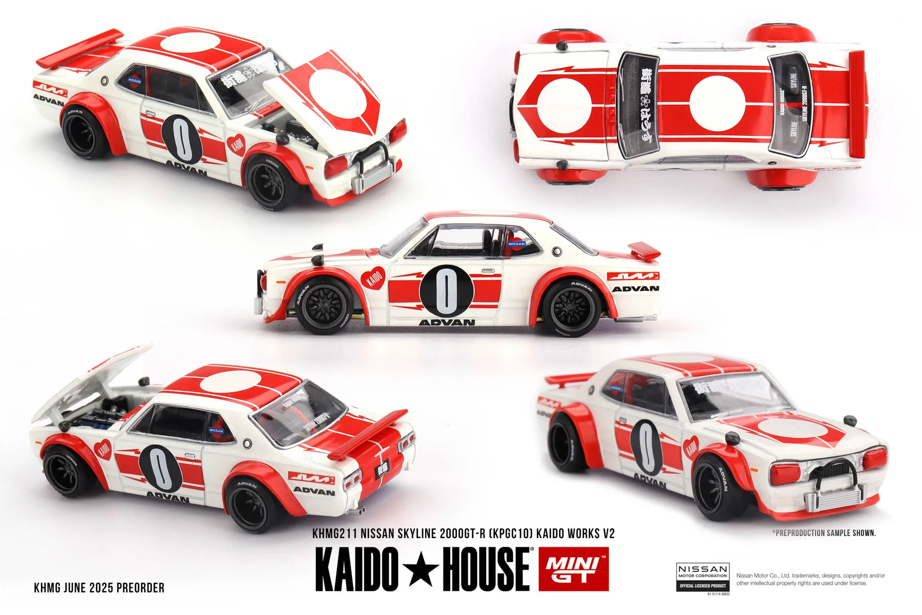 Kaido House + MINI GT 1/64 Nissan Skyline 2000GT-R (KPGC10) Kaido Works V2 غطاء محرك السيارة يمكن فتحه سبيكة نموذج سيارة هدية #2