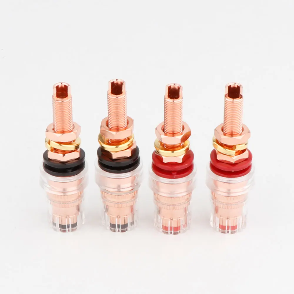 4PCS HiFi Audio Copper Plated Plug Speaker Binding Post Female Banana Jack Connector Shielding HIFI Audio Plug Screw Lock