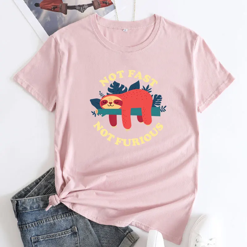 T-shirt rotonda da donna Ne ort Sve Harajuku con stampa lavorata a maglia in puro cotone Thi Summer Top Production cinese