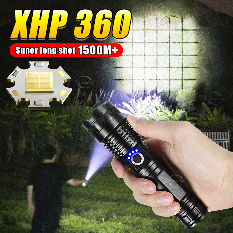 Super High Power XHP360 Ultra Powerful Rechargeable Strong  Flashlight Led Usb Charging Led Lanterna Hand Torch 18650/26650