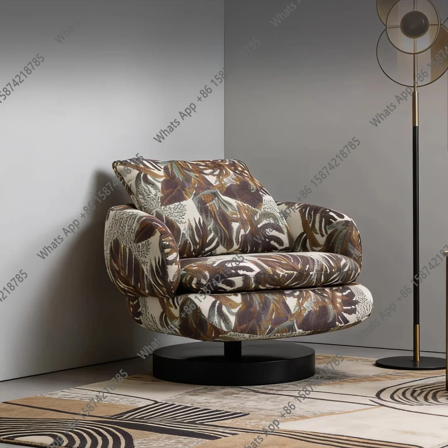 Y64 Designer Haute Couture Printed Cotton And Linen Single Sofa Simple Modern Rotating Leisure Chair Living Room Balcony Lazy Ch