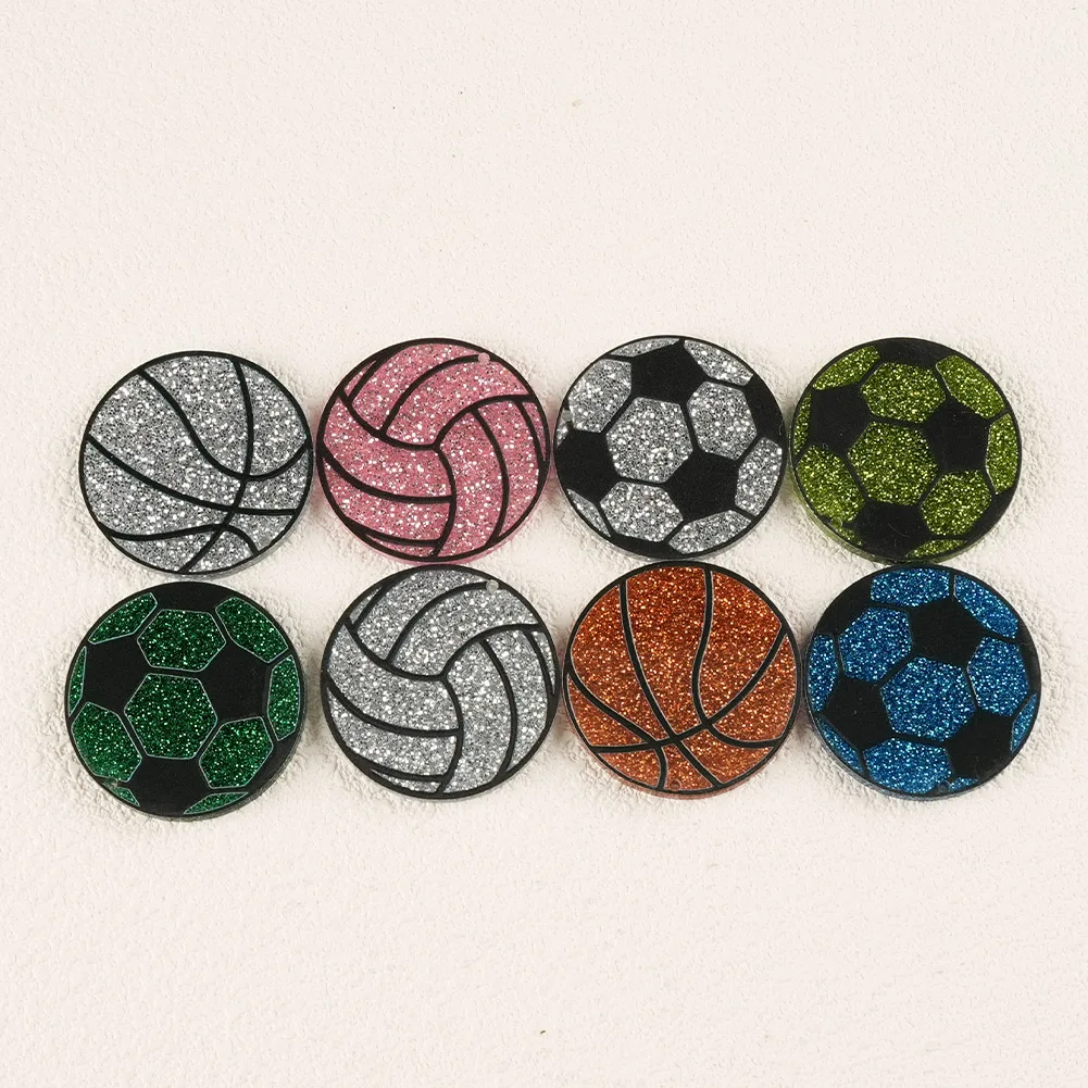 Basketball Football Volleyball Sports Glitter Acrylic Hook Earrings Printed Drop Earrings Epoxy Handmade Jewelrys Gifts