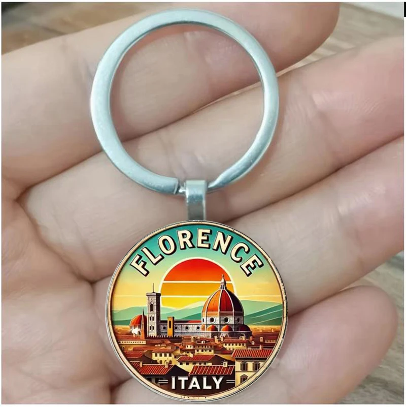 

Florence Italian Keychain - Vintage Italian Landscape, Sunset and Key Design, Durable Iron and Zinc Alloy, Keys, Bags, Lightweig