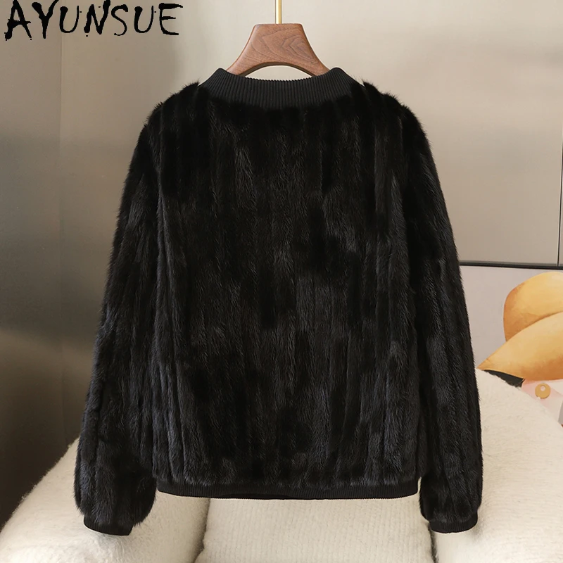 AYUNSUE réel manteau de fourrure de vison femmes vêtements de luxe réel manteaux de fourrure femme vison nouveau dans les vêtements d'extérieur veste d'hiver 2025 Шуба Ж Jayacud