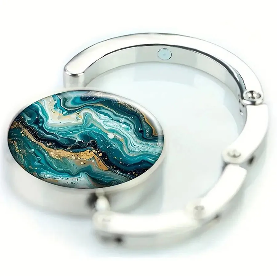 Marble Pattern Portable Purse Hook Foldable Bag Hanger Handbag Holder for Women Student Desk Side Bag Organizer