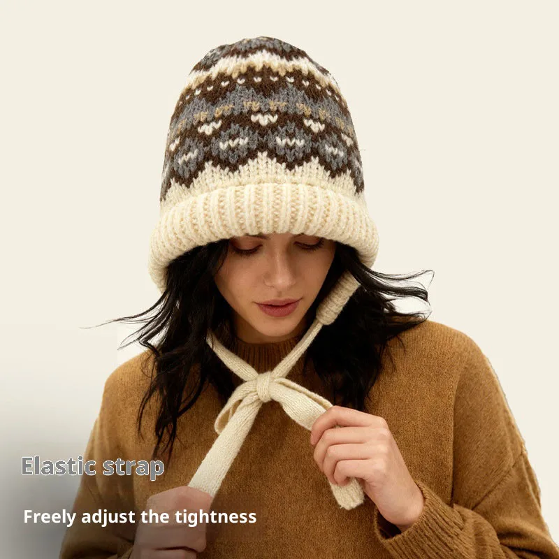 خمر مخطط محبوك Brimless قبعة العرقية الرجعية قبعات صوفية الخريف الشتاء سميكة الدافئة سدادات حماية الأذن حقيبة متعددة الأغراض #2