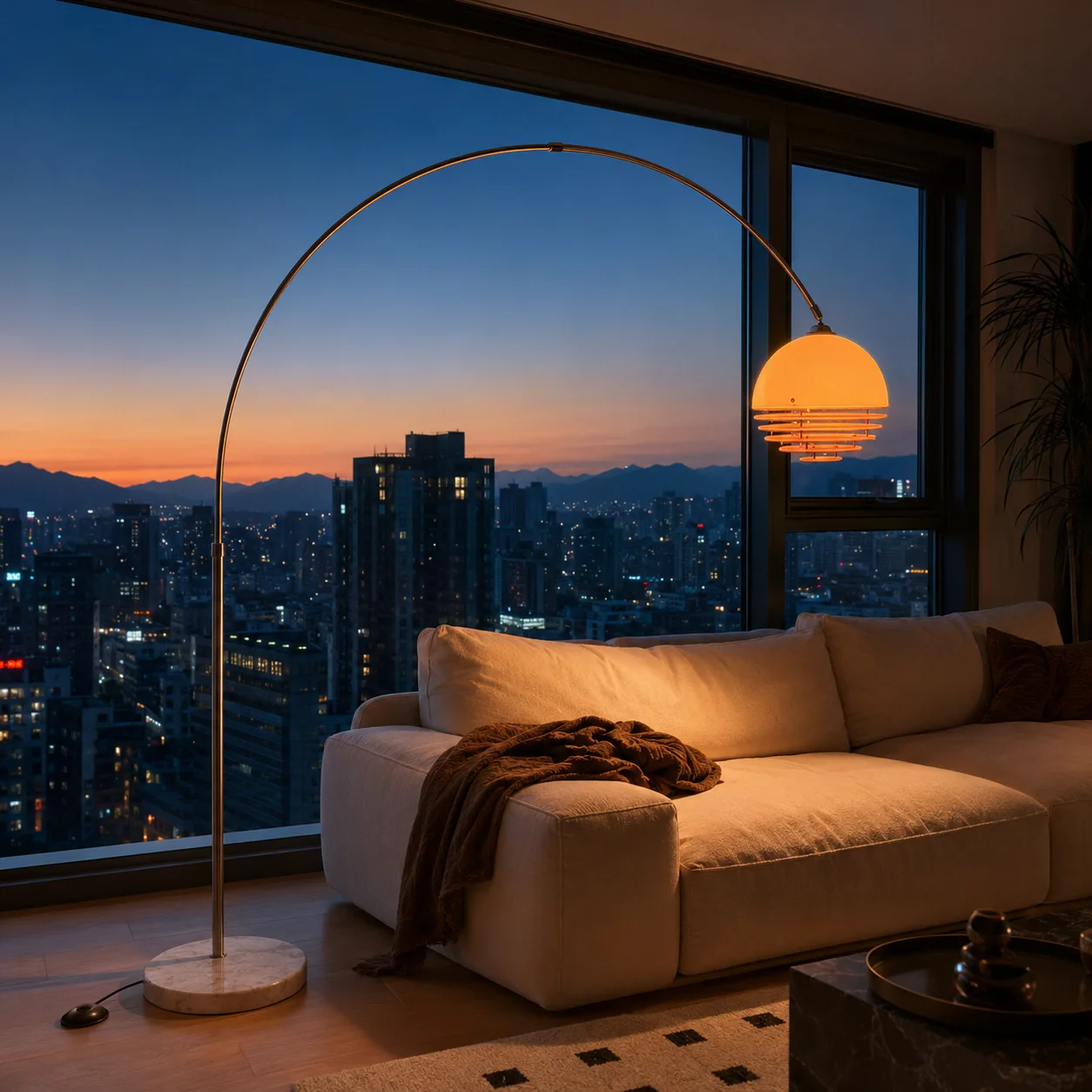 Acrylic Arc Floor Lamp Sunset Lampshade Minimalist Light Fixture E27 Bulb Floor Lighting For Parlor Bedside Sofa Side Home Decor
