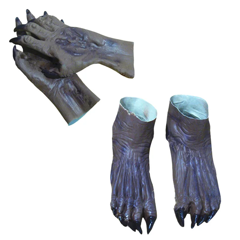 Halloween Latex Braune Monster-Teufel-Schuhe Handschuhe Zubehör Karnevalsparty Gruselige Cosplay-Requisiten Ostergeschenke für Erwachsene
