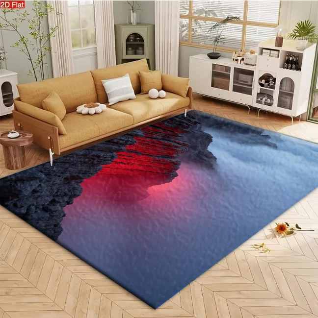 Misty Red Rock Mountain Landscape Carpet Flooring Scenery Print Area Rug Living Room Floor Decor
