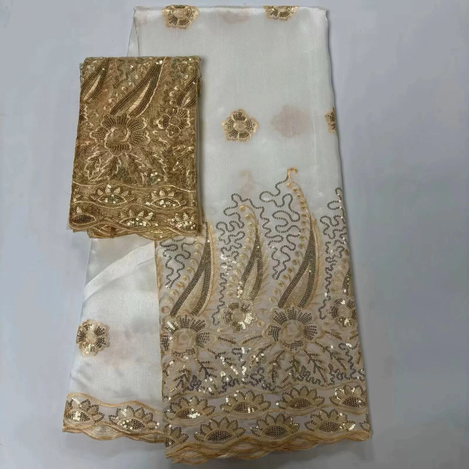 White 5+2 Y African George Fabric High Quality Indian Raw Silk George Wrappers Nigerian Lace Fabrics Set With Blouse For Wedding