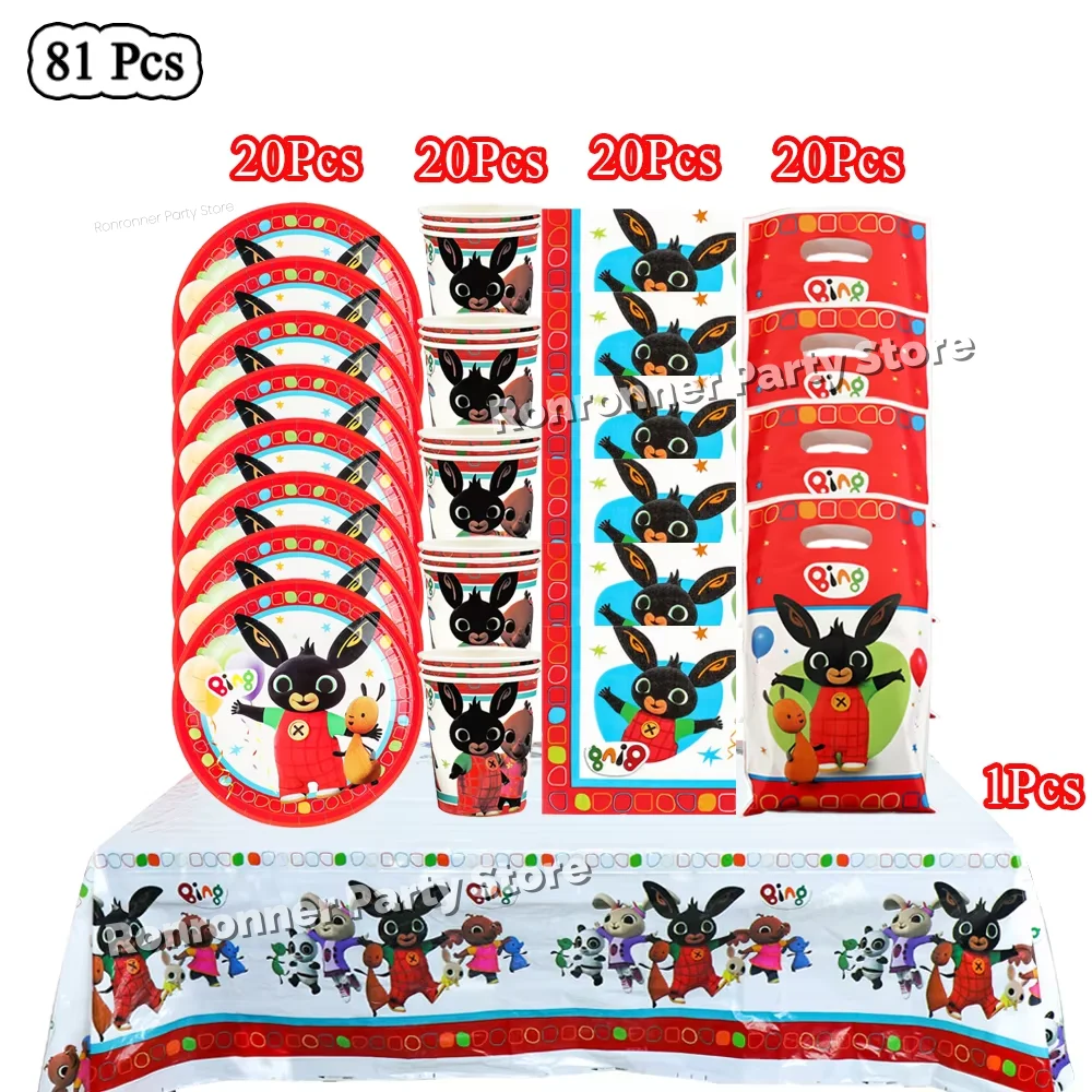 Konijn Anime Verjaardagsfeestje Decor Set Ballonnen Leuke Cartoon Servies Tafelkleed Cup Kinderen Meisjes Babyshower Verjaardagscadeaus