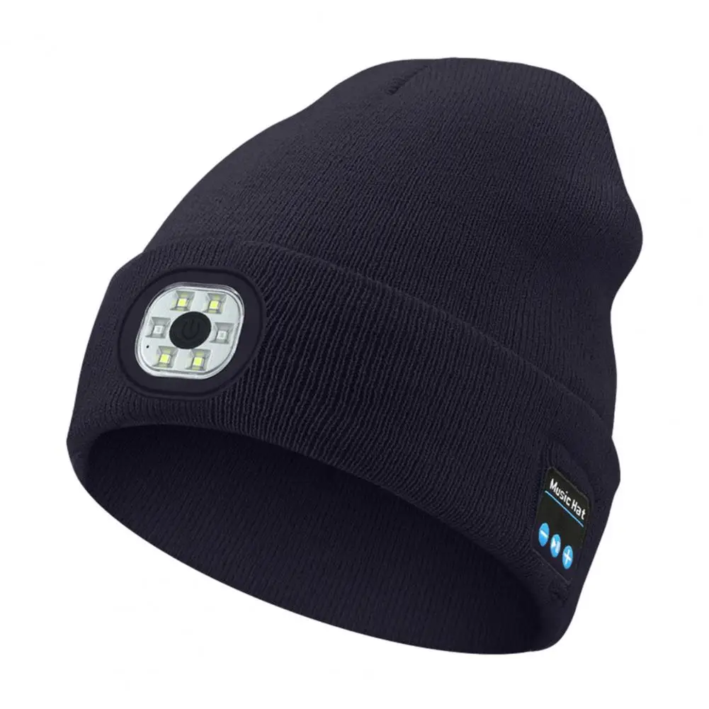 Bonnet Bluetooth aste activé par les appels musicaux, bonnet d\'hiver LED avec éclairage haute luminosité, musique sans fil pour le camping