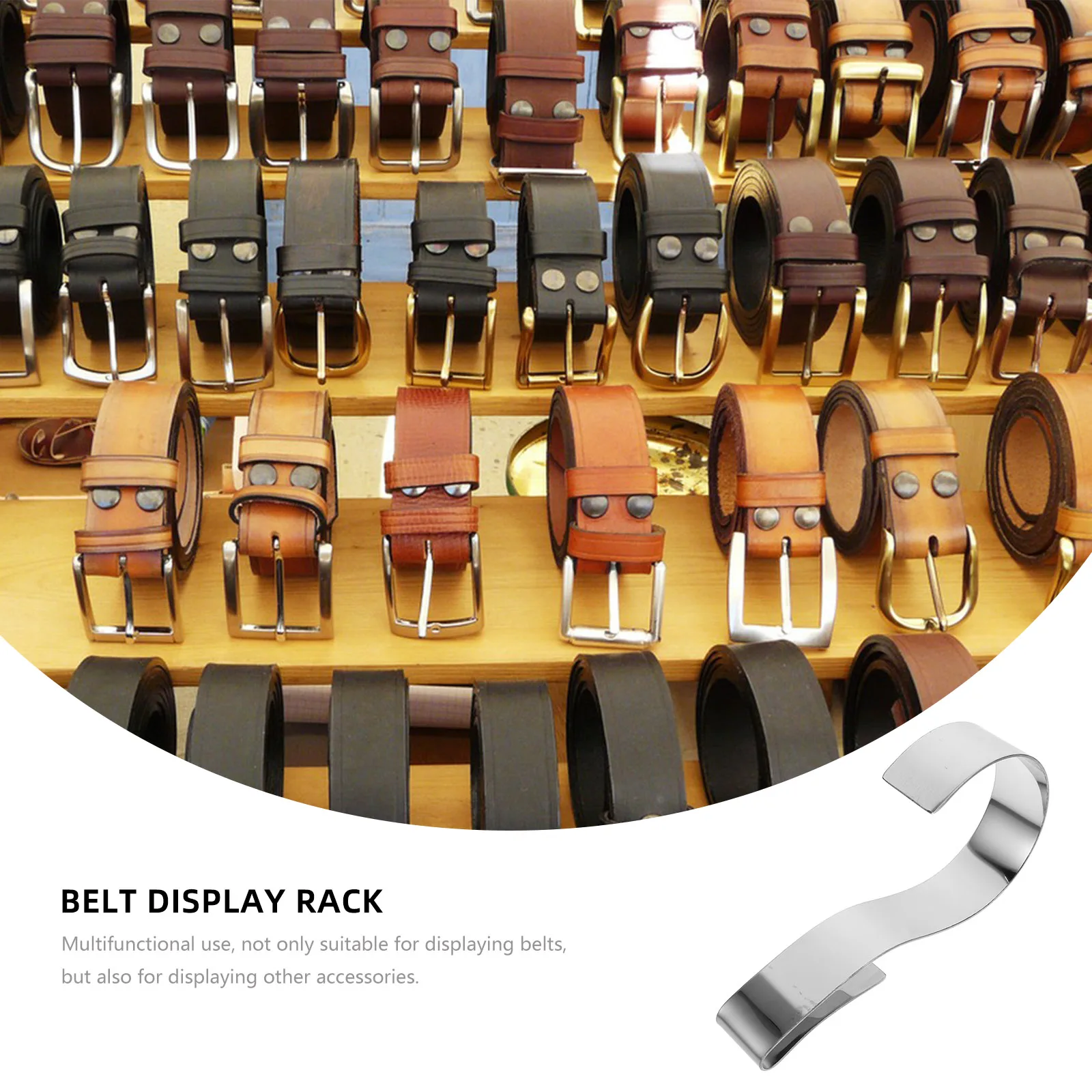 

Metal Belt Display Stand Silver S-Shaped Retail Rack for Belts Clothing Store Organizer Space Efficient Display Solution