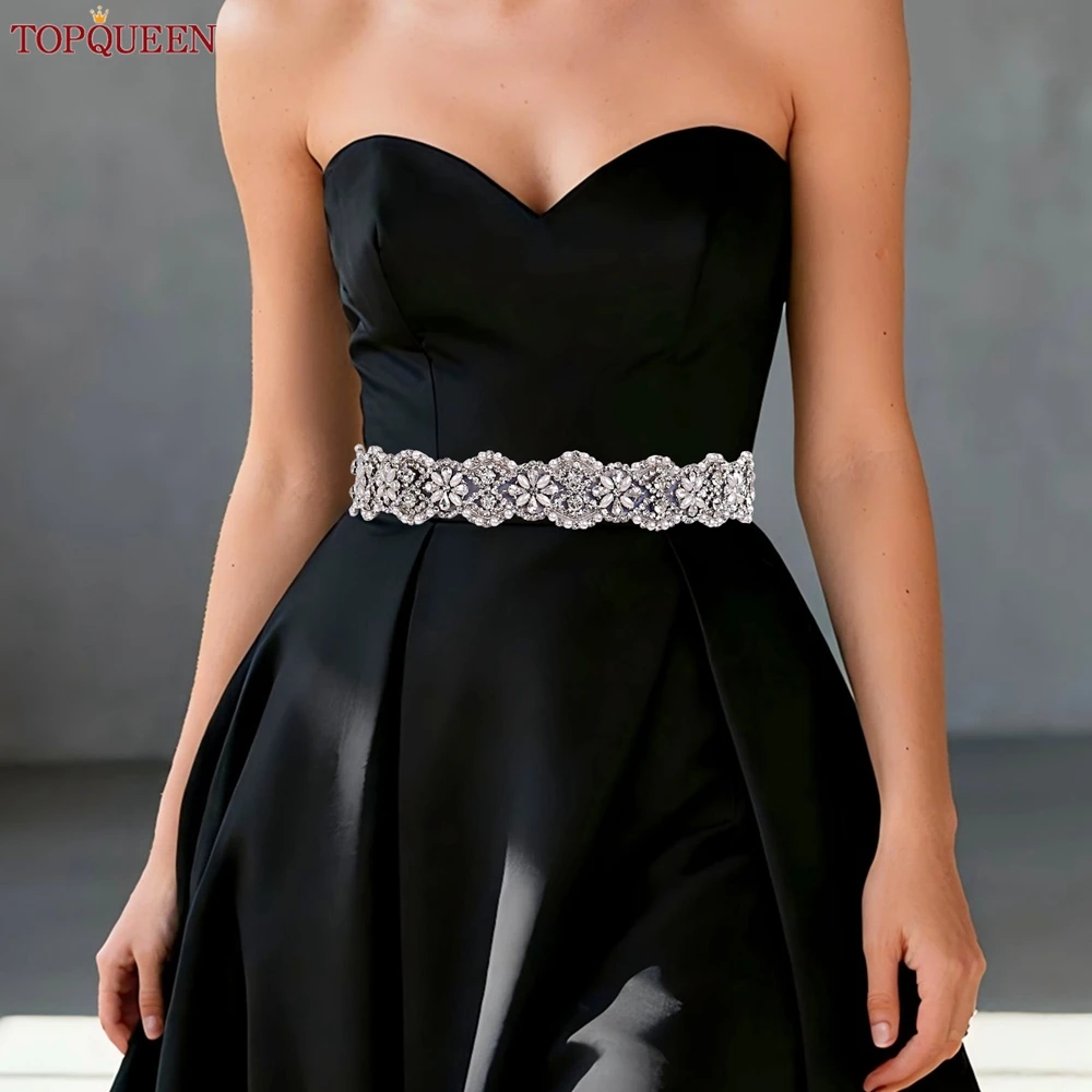 

TOPQUEEN Rhinestone Pearl Wedding Belt Satin Ribbon Tie Sash Suitable for Party Waist Accessories and Bridesmaid Gifts S153