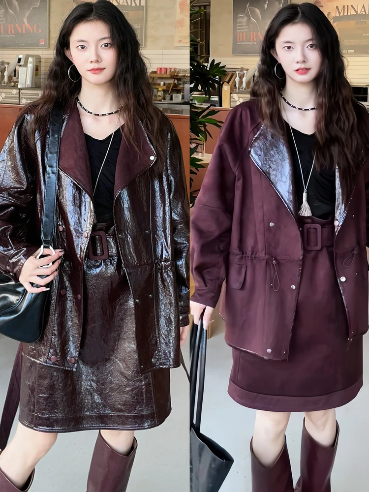 IANTSUI 2025秋冬新作 両面着用 通勤 オイルワックスレザー ルーズアウター レディースファッション PUコート