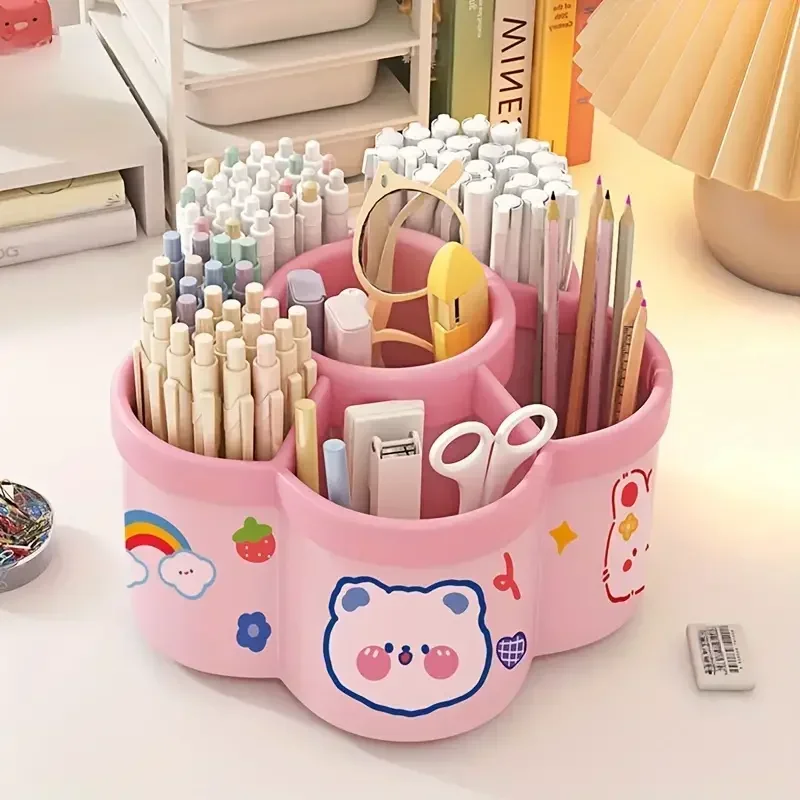 306° Rotation Large Capacity Desk Organizer Cute Pen Holder Stationery Storage Pencil Case for Office And School Supplies