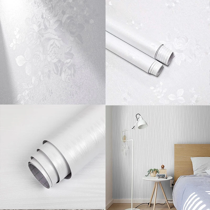 White rose 3D solid color pattern bedroom background wall vinyl self-adhesive roll wallpaper bedroom wall film home decoration