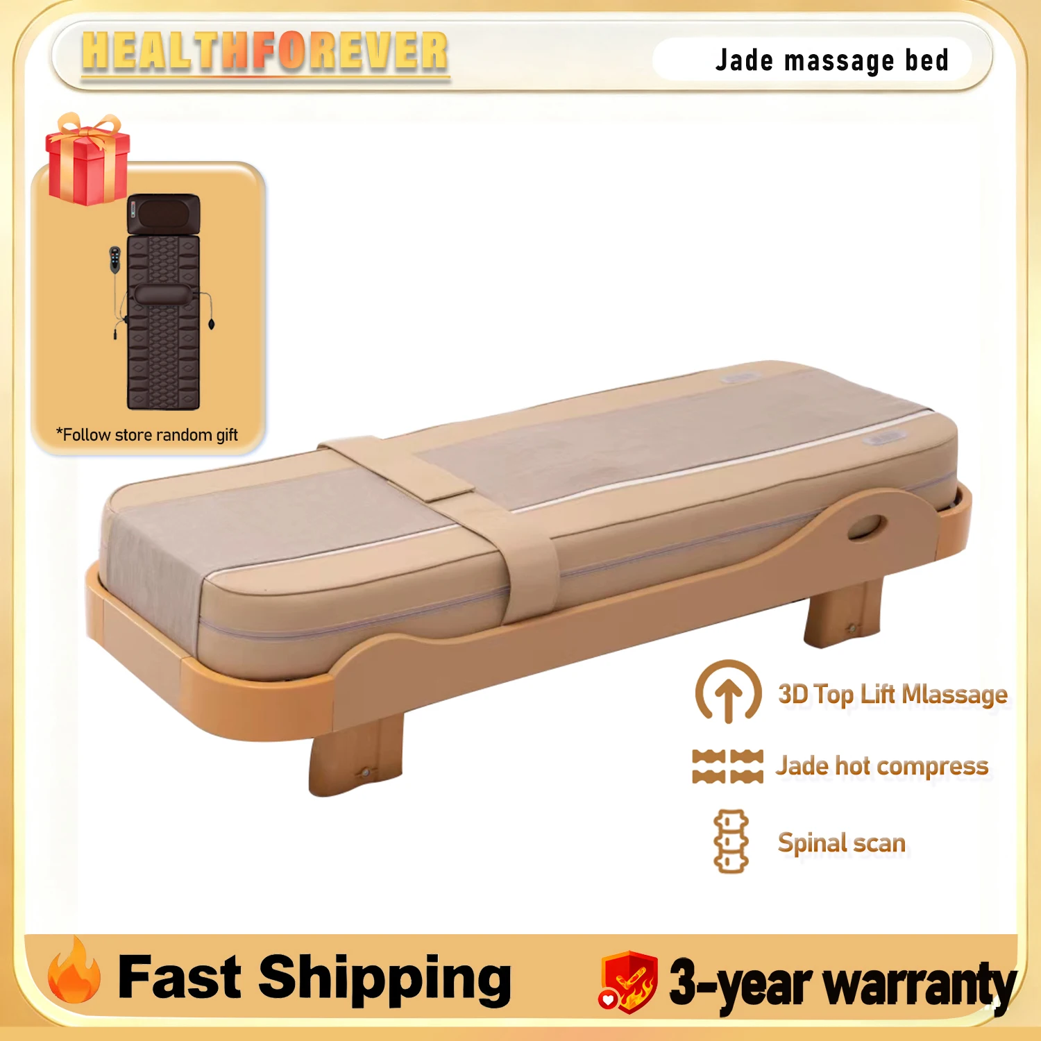 

3-летняя гарантия Инфракрасная терапия с подогревом V3 Master Jade Roller Массажная кровать Электрическая массажная кровать для всего тела с движущимся и катящимся нагревом Нефритовый камень