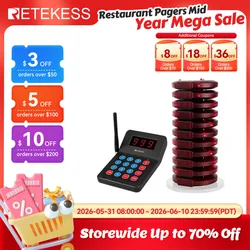 RETEKESS T119 Wireless Restaurant Paging System Coaster Vibrater Buzzer Receiver 2-Way Charge for Cafe Food Trucks