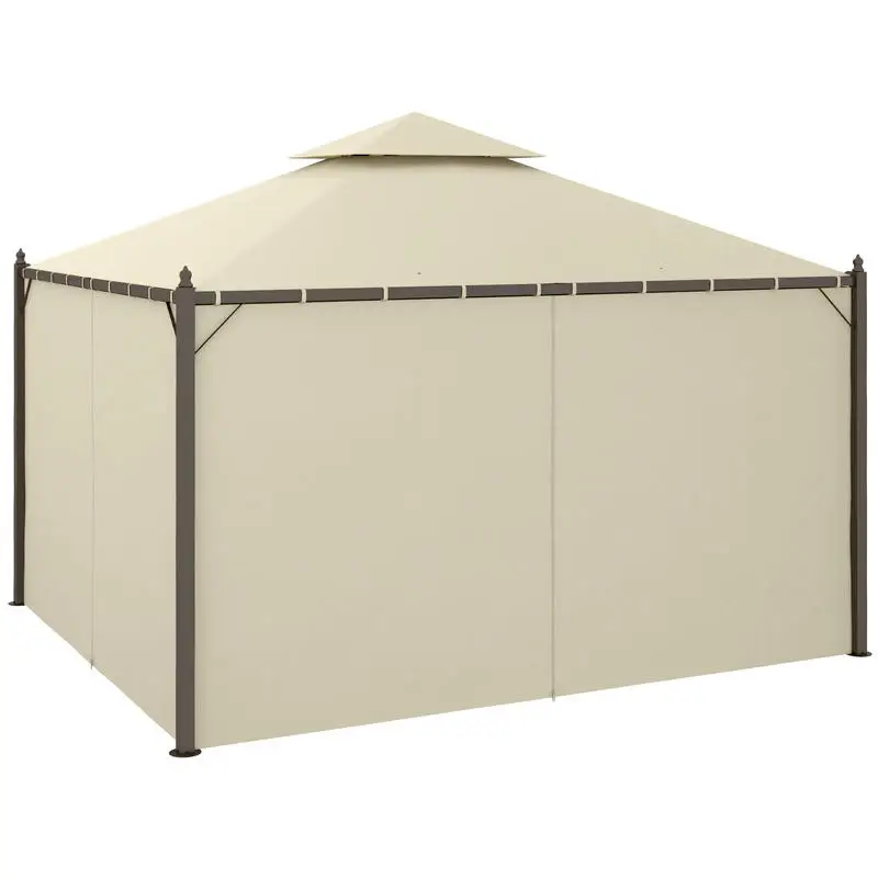 

Outsunny 10' x 12' Outdoor Patio Gazebo with Curtains, Two-Tier Roof, Beige