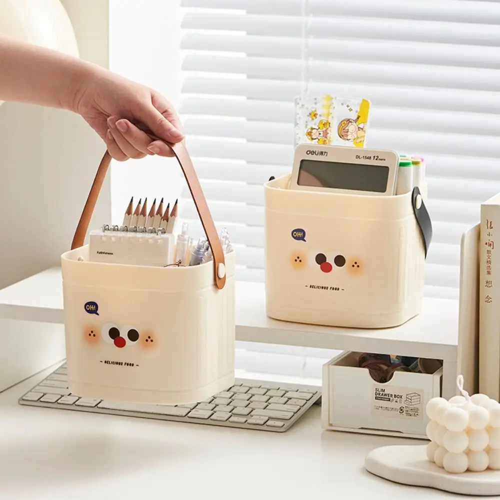 Portable Plastic Pen Holder Mini Cute Abrasion Small Paper Basket Large Capacity Multifunctional Desktop Organizer Office