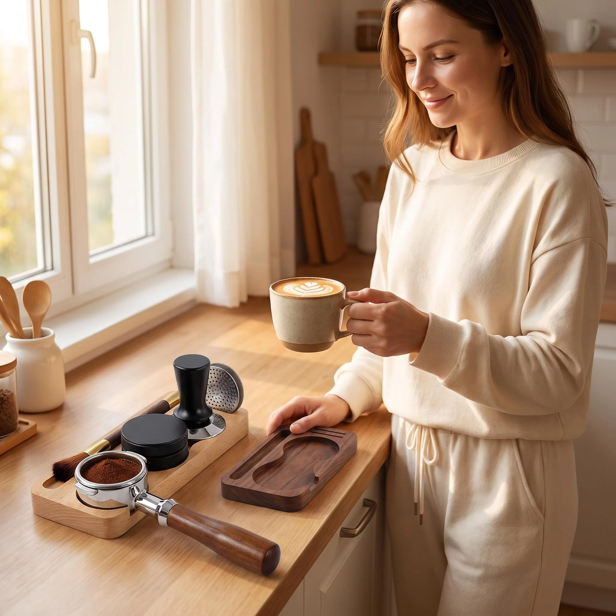 Coffee Tamper Mat Wood Station Large Espresso Tamper Base Non Slip 51mm 53mm 58mm Cafe Bar Corner Barista Accessories Tools Set