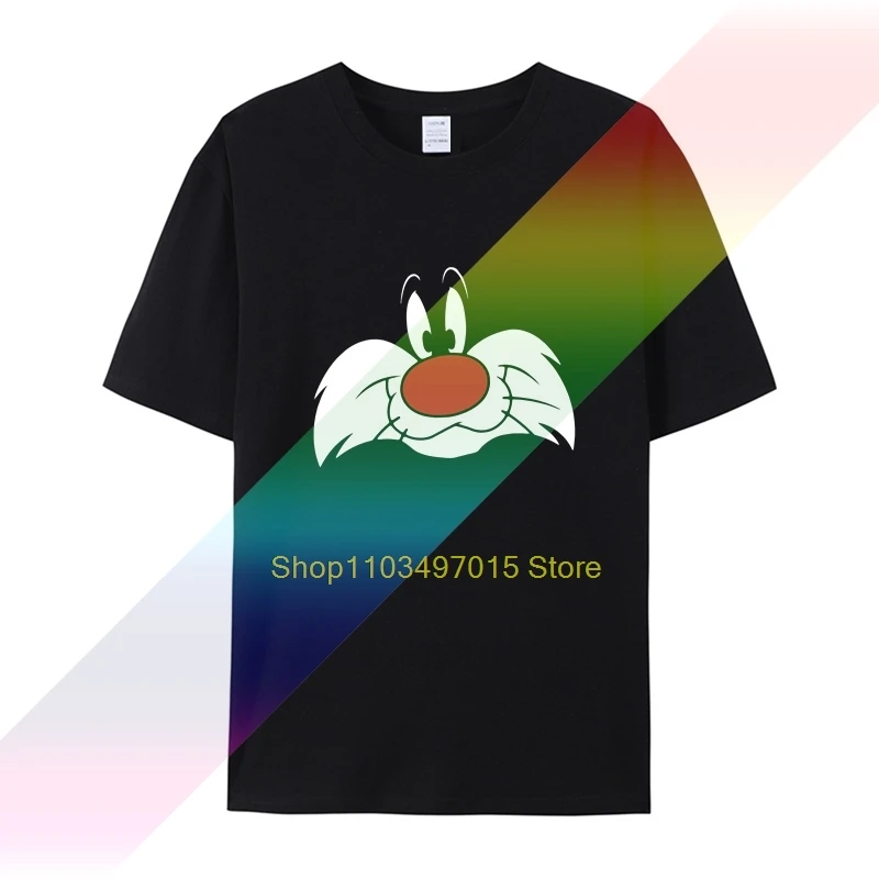 Sylvester Cat Face Official Sylvester and Tweety Black Mens T-shirt Cool Casual pride t shirt men Unisex New