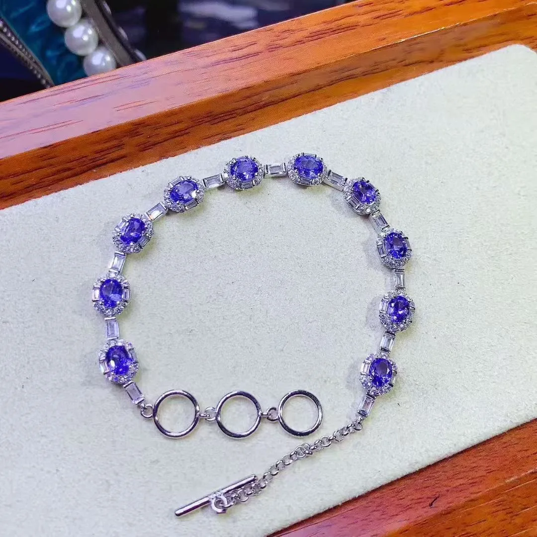 

KJJEAXCMY High End Women's Bracelet Natural Tanzanite S925 Silver with Electroplating Boasting High Clarity Full Brilliance
