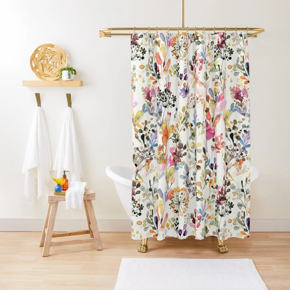 

Wild Flowers and Plants Watercolor - Wild Nature Botanical Print Shower Curtain Window Elegant Bathroom Set For Bathroom Curtain