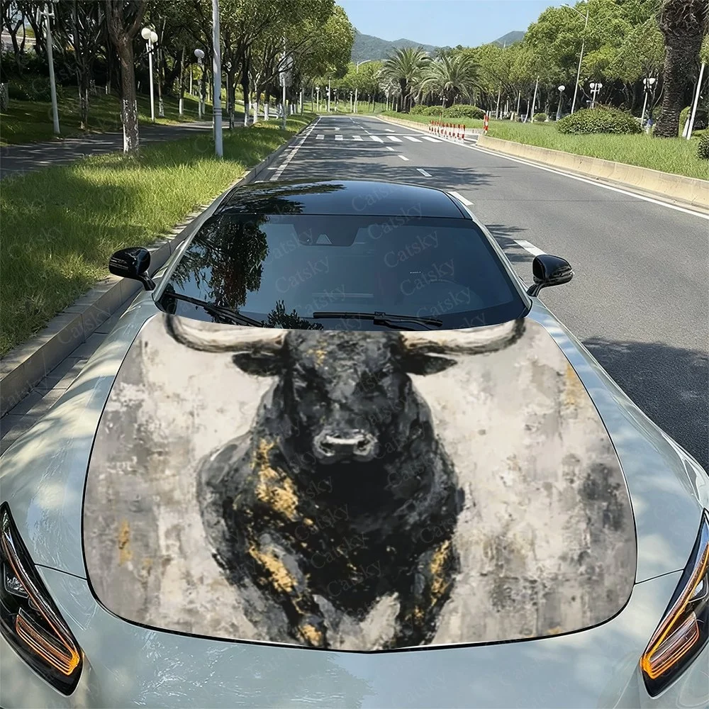 Bull Deer Dragon Car Hood Sticker PVC Self Waterproof Stick, Striking Auto Exterior Accessories Decor Protect Gift for Car Lover