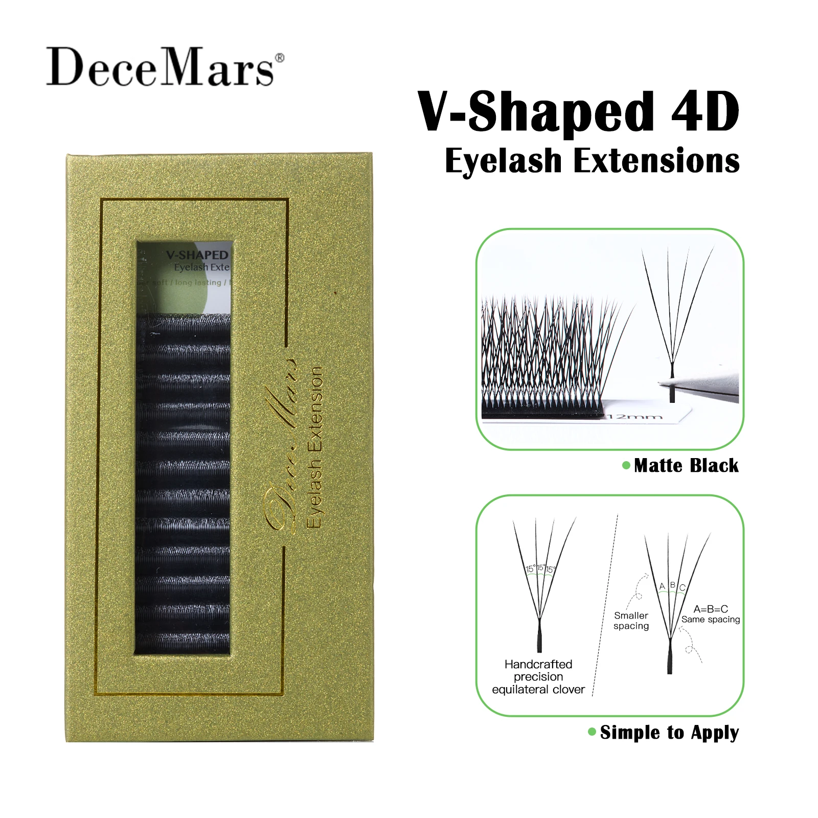 DeceMars V-shaped 4D Eyelash Extensions 12 Rows/Tray