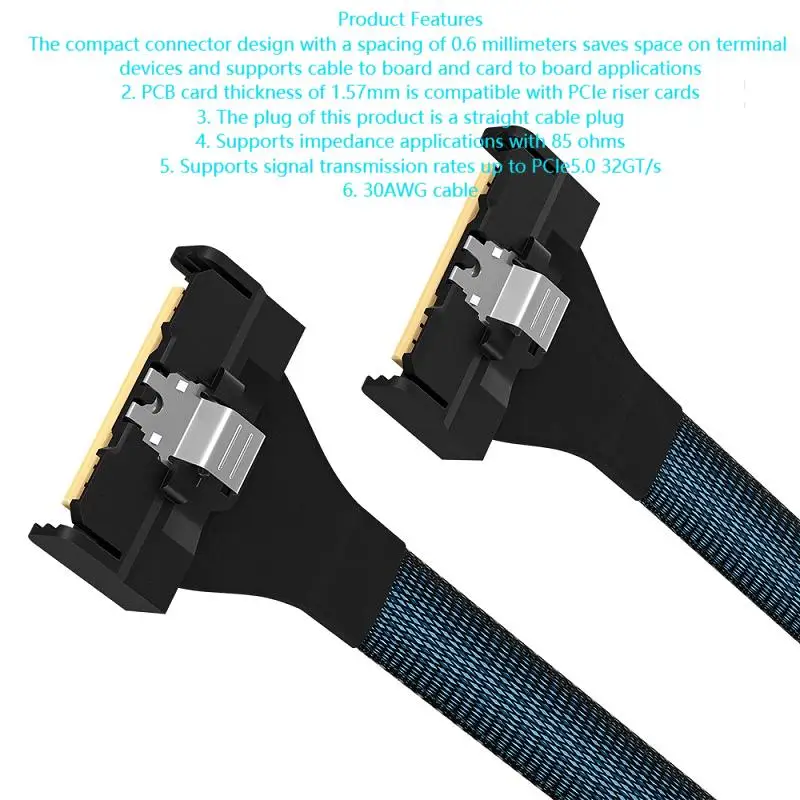 MCIO 8X to MCIO 8X straight head to straight head PCIe 5.0 high-speed data cable length 80CM