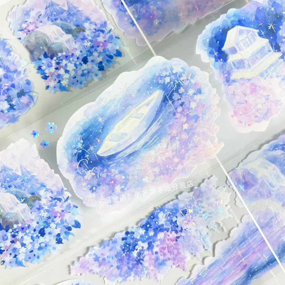Night Color Cat Purple Garden Swing Evening Scene PET Washi Tape Stickers PET Scrapbooking Phone Case Journal Decor