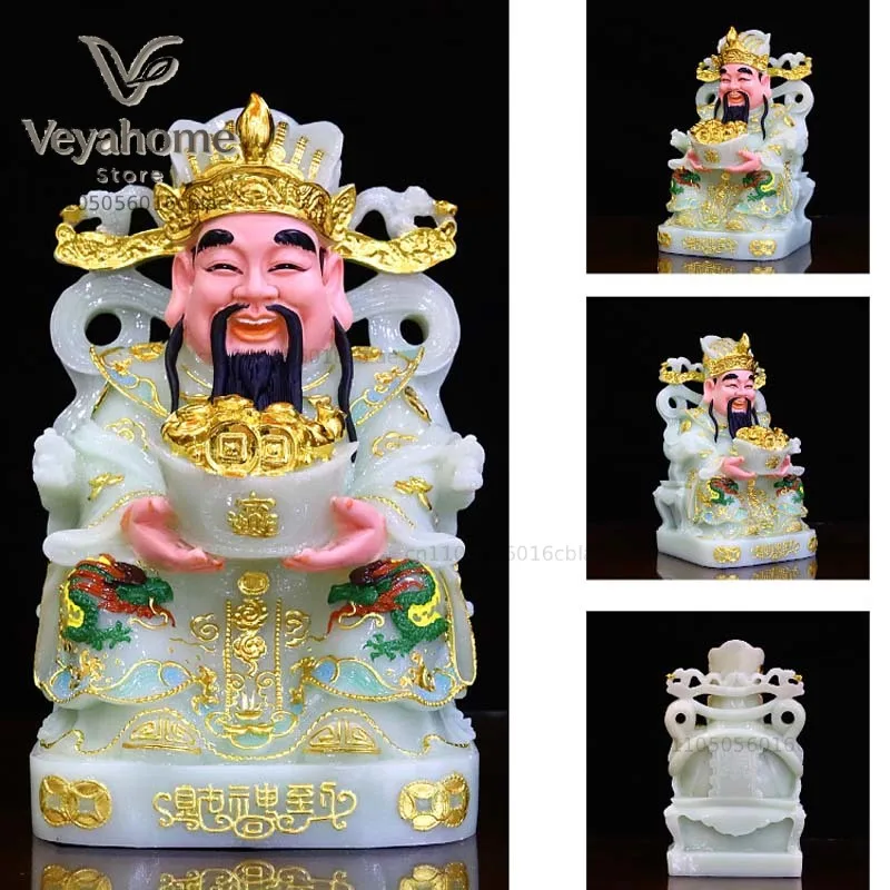 Statue de Bouddha en jade de haute qualité, dorée, pour le Dieu de la Richesse, favorisant la prospérité et attirant l'argent et la bonne chance.