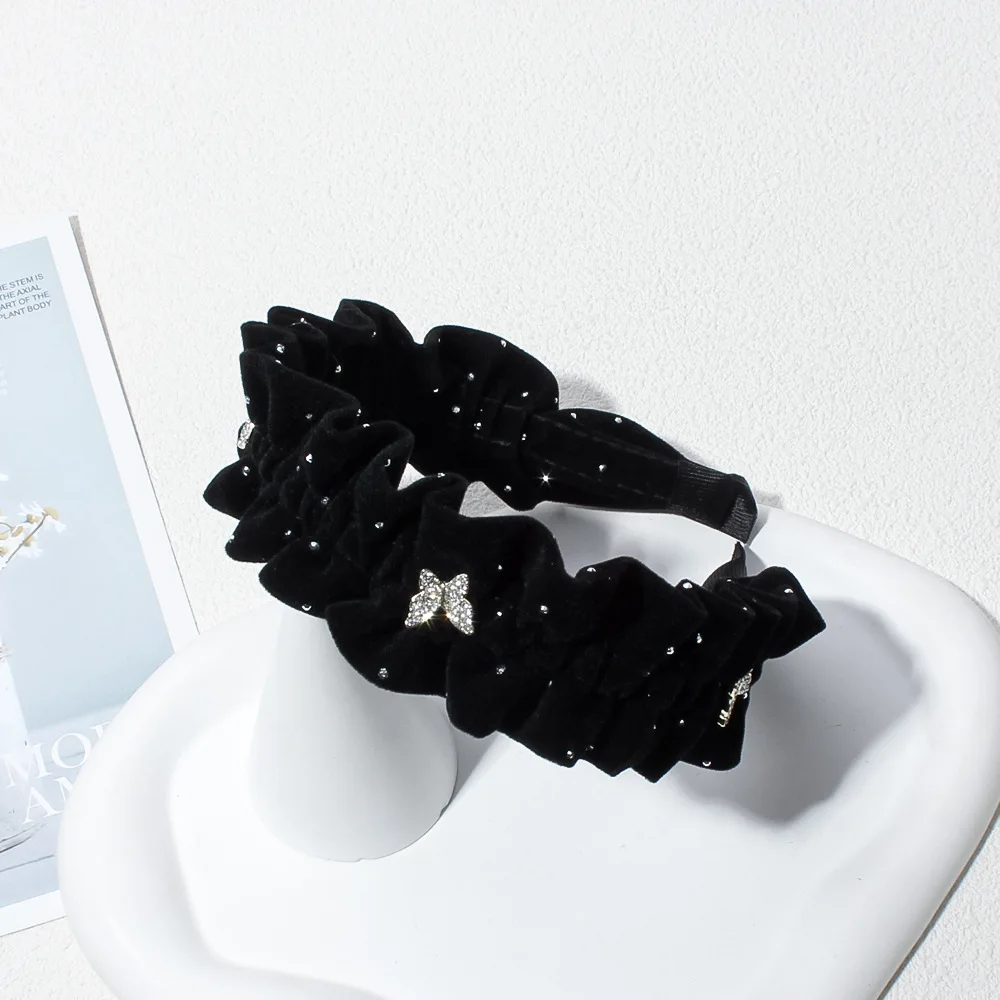 Velvet Butterfly Dot Diamond Headband for Women Ins High-end Hair Accessories High Cranial Top Pressure Headband