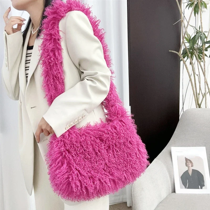 Long Plush Women\'s Large Shoulder Bag Luxury Faux Fur Female Messenger Bags Y2k Punk Girls Fluffy Tote Handbags Crossbody Bag