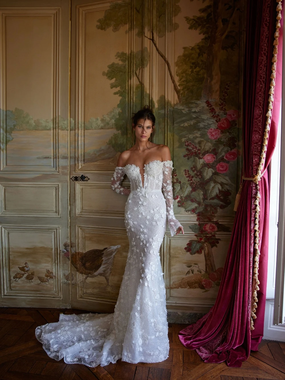 

SAROULU Romantic Blooms Wedding Dress Sparkly Mermaid Customized Fantasy Delicate Off Shoulder Bridal Gown For Classic Brides