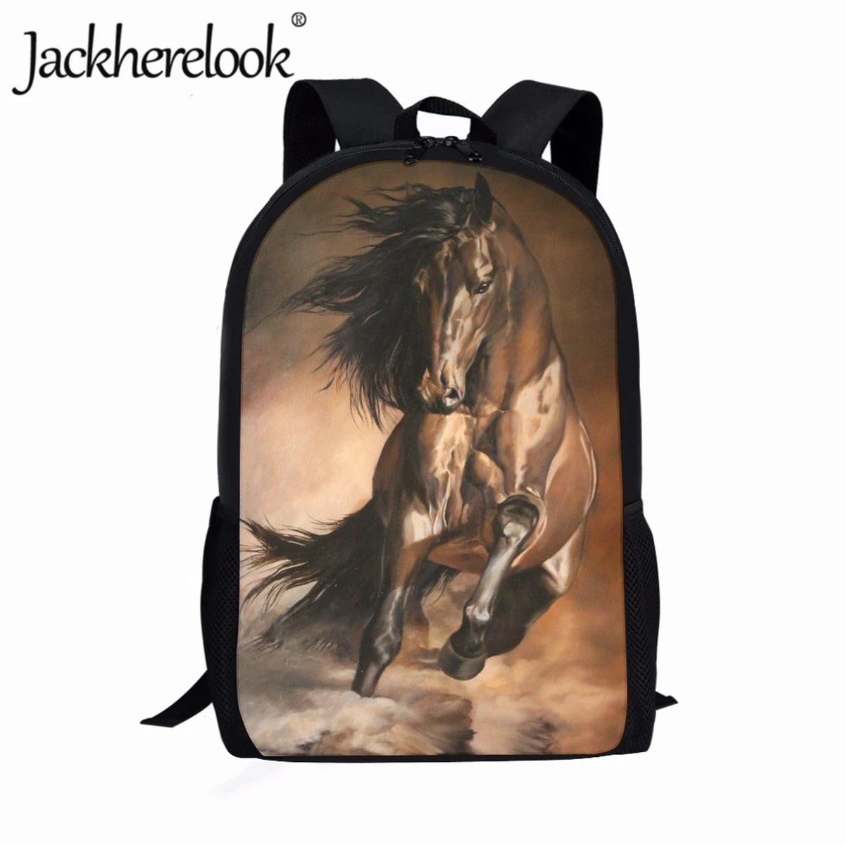 

Jackherelook School Children Book Bags Fashion Running Horse Pattern Schoolbag for Kids Boys Girls Casual Trend Sports Backpacks