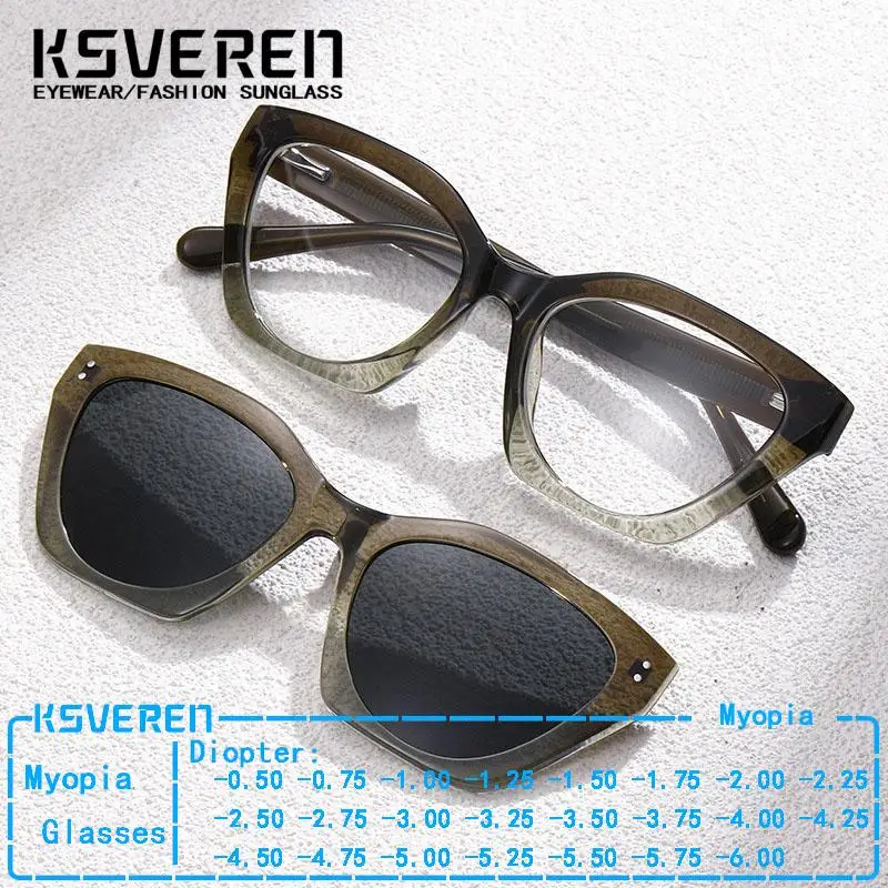 

Designer Gradient Cat Eye Clear Myopia Glasses Women Magnetic Clip On Polarized Eyewear Female Outdoor Shade Black Sunglasses