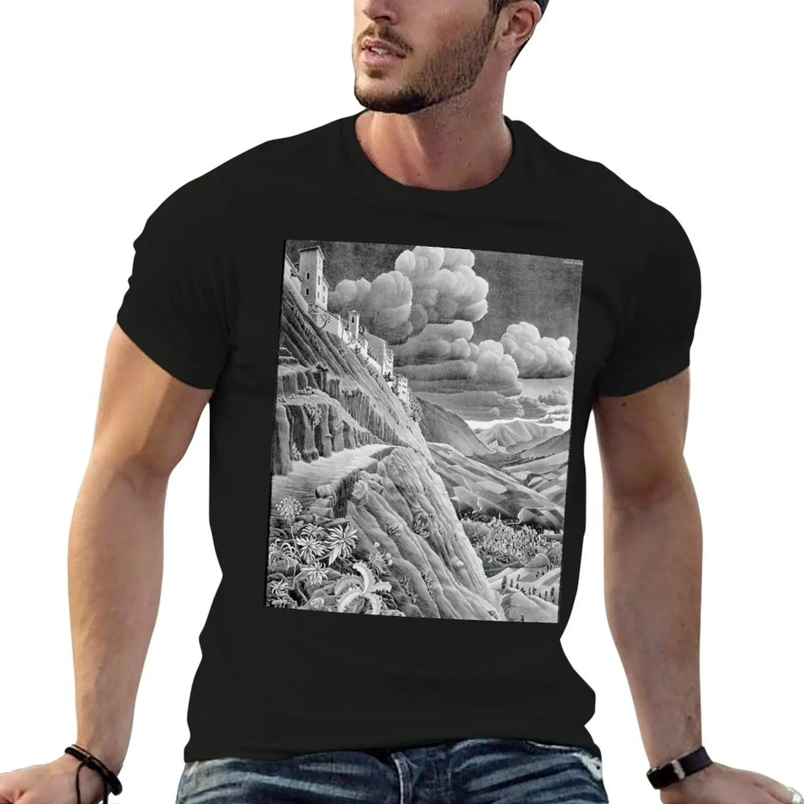Castrovalva (Mountain Village) by M.C. Escher T-Shirt rapper graphic tees new edition mens t shirts pack